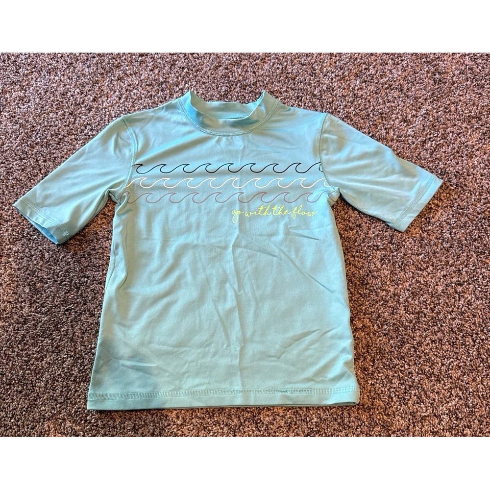Cat & Jack Boys Light Blue "Go with the flow" Swim Shirt Size 6/7